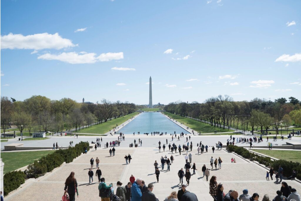 view of washington monument from the lincoln memorial in washington dc