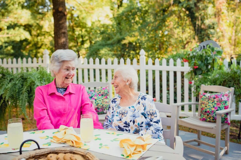 two women residents enjoying brunch