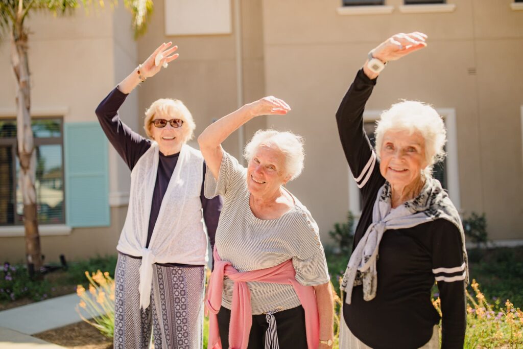 women residents doing yoga