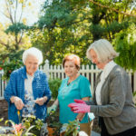 three residents gardening together
