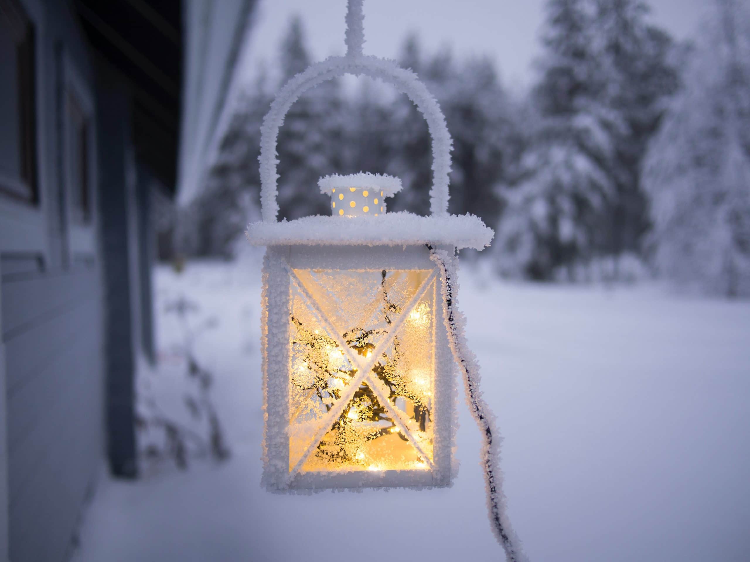 snow covered lantern