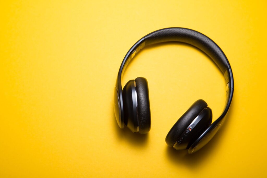 Earphones on Yellow Background