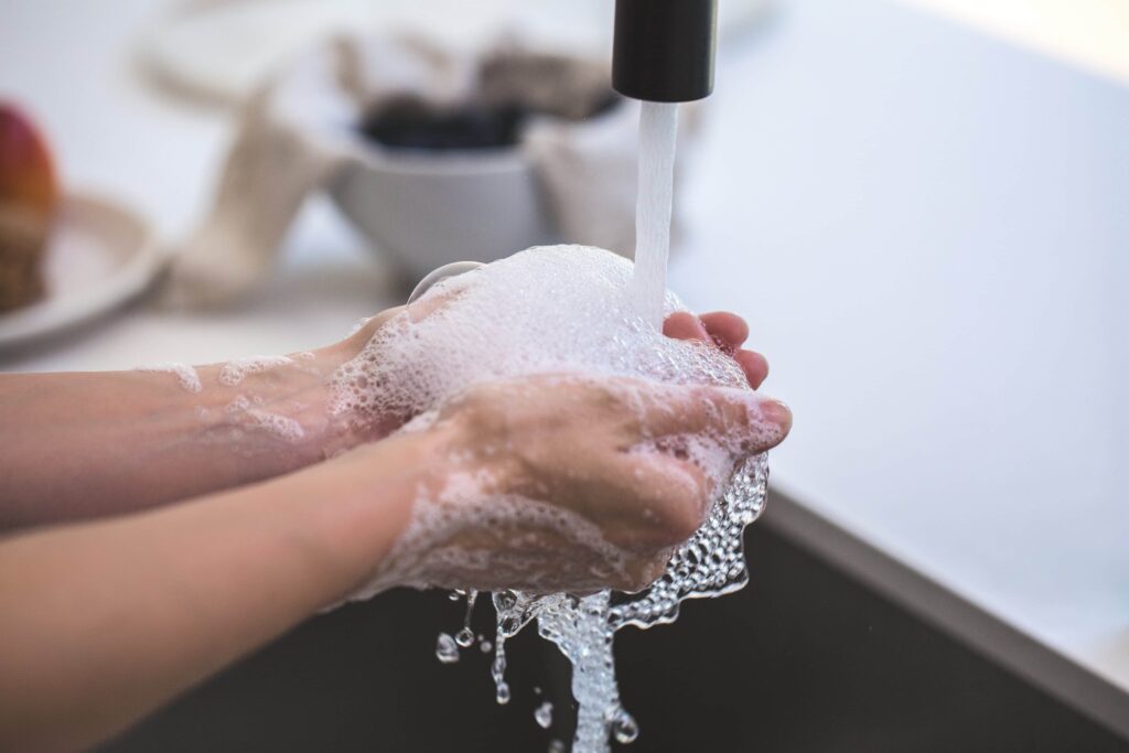 close up of hand washing