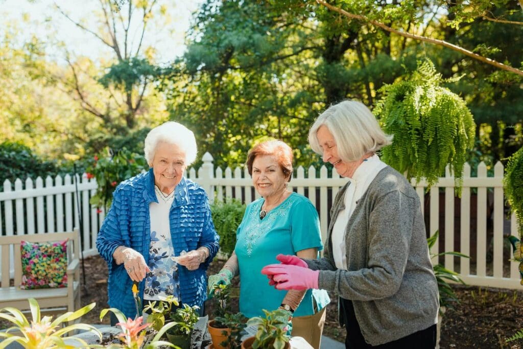 women residents enjoying gardening