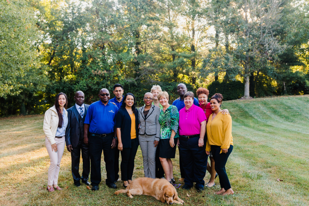 community staff and dog