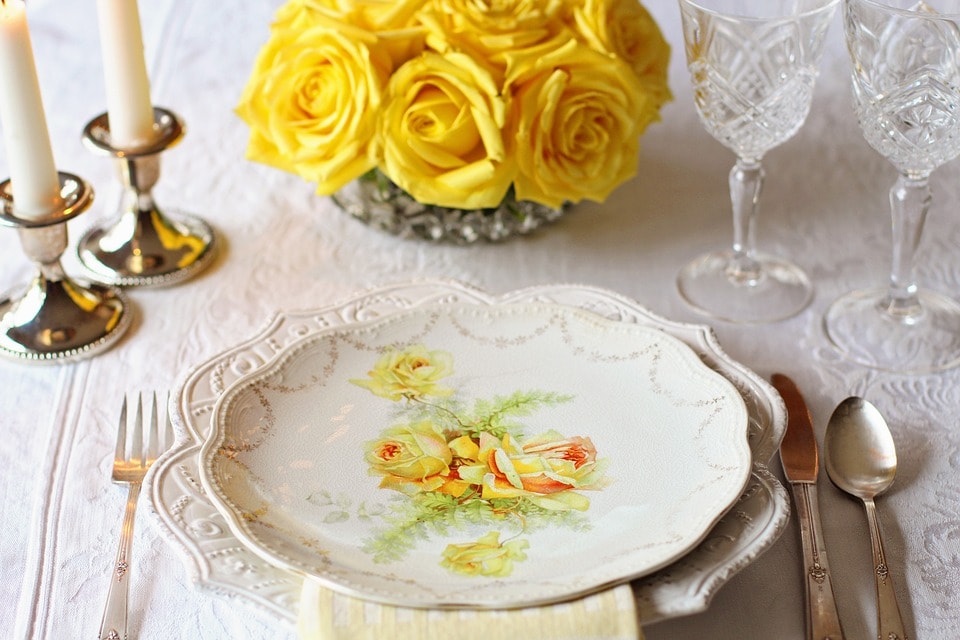 table setting with yellow accents